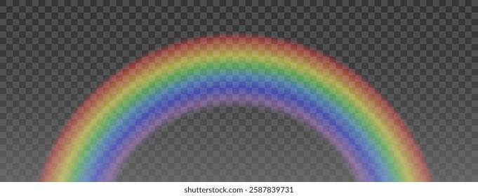 Glowing vibrant rainbow with soft edges, realistic arc, transparent background, bright dreamy illumination, smooth gradient, surreal prismatic spectrum, abstract magical light effect, atmospheric weat