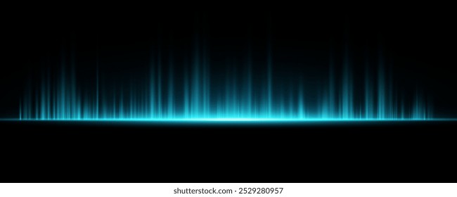 Glowing vibrations of lights isolated on black background. Audio waves with glow. Abstract blue light effect. Vector illustration. EPS 10.