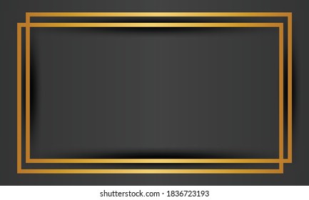 Glowing vintage gold frame with shadows isolated on transparent background. Rectangular frame with lights effects. Golden luxury realistic rectangle border. Vector