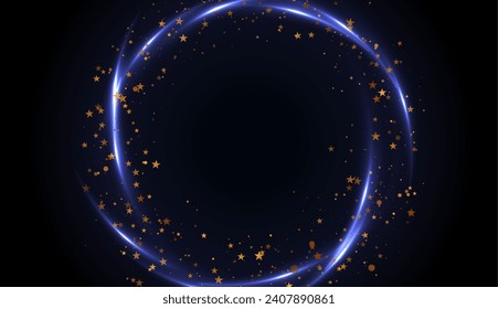 El círculo violeta brillante y las brillantes estrellas y los puntos de fondo abstracto. abstracción lujosa neón retro. Fondo vectorial luminoso brillante