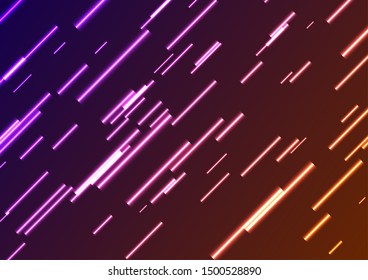 Diseño retro gráfico de ciencia ficción brillante de color violeta y naranja con rayos láser de neón. Futuristas antecedentes de alta tecnología. Ilustración del vector