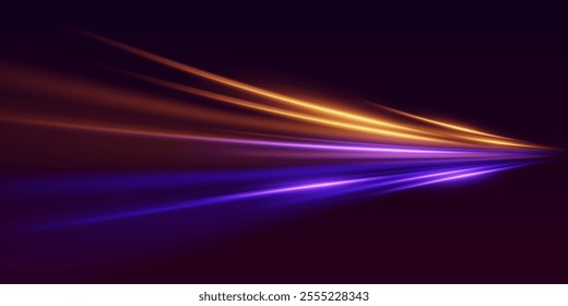 Glowing vortex of a curve, light trail of a line.  Neon swirl and speed effect.