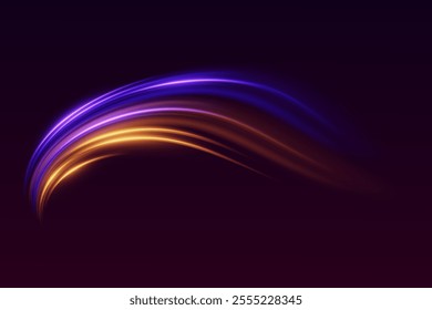 Glowing vortex of a curve, light trail of a line.  Neon swirl and speed effect.