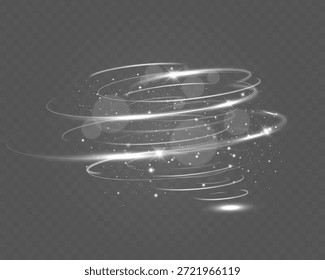 Trilhas de luz de vórtice brilhantes com partículas brilhantes formando um fundo espiral abstrato.