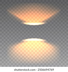 Efecto de luz de pared brillante sobre fondo transparente. Ilustración vectorial de iluminación