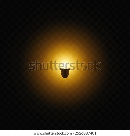 Glowing wall sconce light isolated on transparent background. Soft yellow glow emanates from a sleek, modern fixture. Abstract lighting for interior design, decor, or ambient lighting effects.