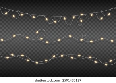 Glowing Warm White String Lights on Transparent Background