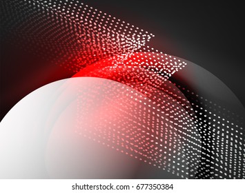 Glühende Welle mit Partikeln auf dunklem Hintergrund. Digitale Vektorgrafik