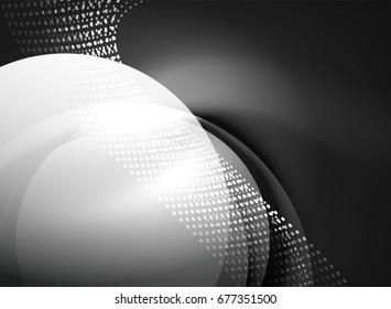 Glowing wave created with particles on dark color background. Vector digital techno illustration
