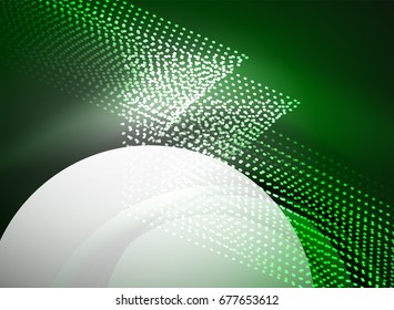 Glühende Welle mit Partikeln auf dunklem Hintergrund. Digitale Vektorgrafik