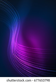 Onda brillante creada con partículas sobre fondo de color oscuro. Ilustración digital de tecnología vectorial