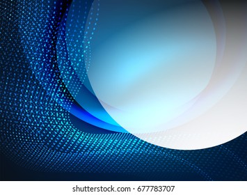 Glühende Welle mit Partikeln auf dunklem Hintergrund. Digitale Vektorgrafik