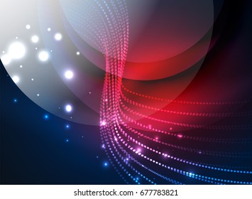 Onda brillante creada con partículas sobre fondo de color oscuro. Ilustración digital de tecnología vectorial