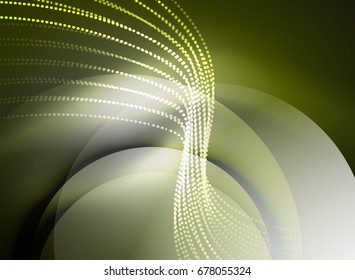 Glühende Welle mit Partikeln auf dunklem Hintergrund. Digitale Vektorgrafik