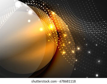 Onda brillante creada con partículas sobre fondo de color oscuro. Ilustración digital de tecnología vectorial