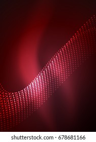 Glowing wave created with particles on dark color background. Vector digital techno illustration