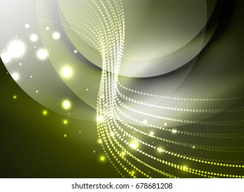 Onda brillante creada con partículas sobre fondo de color oscuro. Ilustración digital de tecnología vectorial