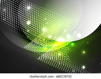 Onda brillante creada con partículas sobre fondo de color oscuro. Ilustración digital de tecnología vectorial