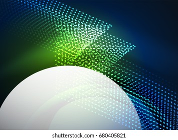 Gloeiende golf gemaakt met deeltjes op een donkere achtergrond. Vector digitale techno illustratie