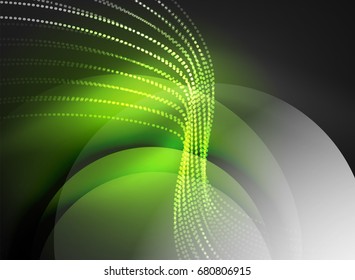 Onda brillante creada con partículas sobre fondo de color oscuro. Ilustración digital de tecnología vectorial