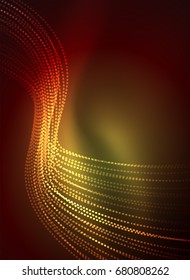 Glühende Welle mit Partikeln auf dunklem Hintergrund. Digitale Vektorgrafik