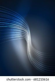 Onda brillante creada con partículas sobre fondo de color oscuro. Ilustración digital de tecnología vectorial