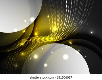 Onda brillante creada con partículas sobre fondo de color oscuro. Ilustración digital de tecnología vectorial