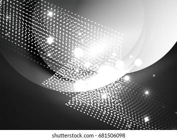Glühende Welle mit Partikeln auf dunklem Hintergrund. Digitale Vektorgrafik