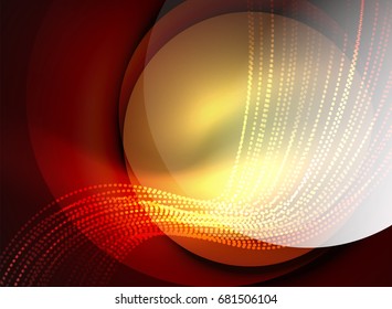 Glowing wave created with particles on dark color background. Vector digital techno illustration
