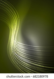 Onda brillante creada con partículas sobre fondo de color oscuro. Ilustración digital de tecnología vectorial