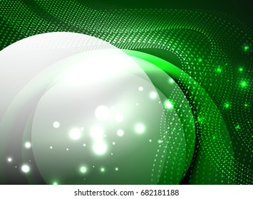 Onda brillante creada con partículas sobre fondo de color oscuro. Ilustración digital de tecnología vectorial