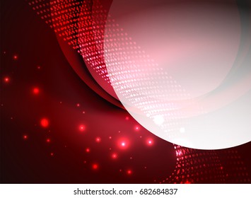 Glowing wave created with particles on dark color background. Vector digital techno illustration