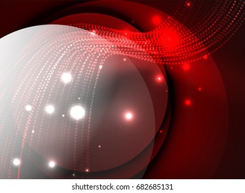 Glowing wave created with particles on dark color background. Vector digital techno illustration