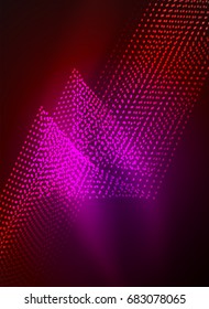 Glowing wave created with particles on dark color background. Vector digital techno illustration