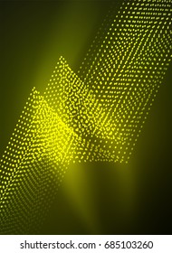 Glowing wave created with particles on dark color background. Vector digital techno illustration