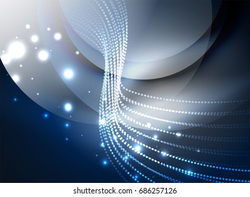 Onda brillante creada con partículas sobre fondo de color oscuro. Ilustración digital de tecnología vectorial