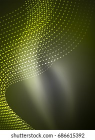 Glühende Welle mit Partikeln auf dunklem Hintergrund. Digitale Vektorgrafik