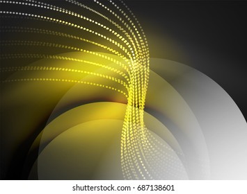 Onda brillante creada con partículas sobre fondo de color oscuro. Ilustración digital de tecnología vectorial