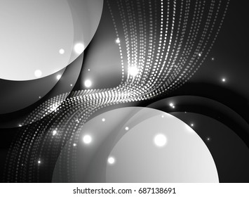 Onda brillante creada con partículas sobre fondo de color oscuro. Ilustración digital de tecnología vectorial