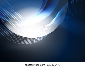 Onda brillante creada con partículas sobre fondo de color oscuro. Ilustración digital de tecnología vectorial