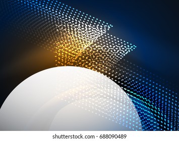 Onda brillante creada con partículas sobre fondo de color oscuro. Ilustración digital de tecnología vectorial
