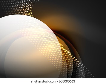 Glowing wave created with particles on dark color background. Vector digital techno illustration