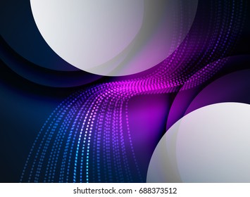 Glühende Welle mit Partikeln auf dunklem Hintergrund. Digitale Vektorgrafik