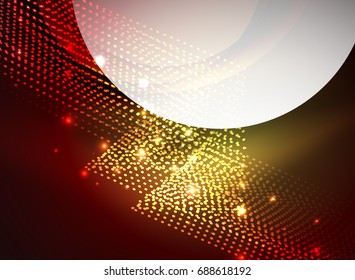 Onda brillante creada con partículas sobre fondo de color oscuro. Ilustración digital de tecnología vectorial