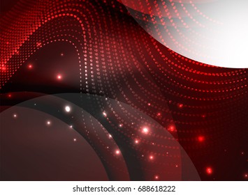 Glühende Welle mit Partikeln auf dunklem Hintergrund. Digitale Vektorgrafik