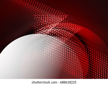 Glowing wave created with particles on dark color background. Vector digital techno illustration