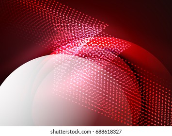 Glühende Welle mit Partikeln auf dunklem Hintergrund. Digitale Vektorgrafik