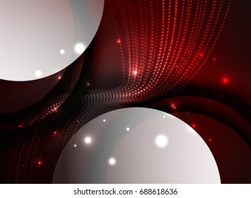 Glowing wave created with particles on dark color background. Vector digital techno illustration