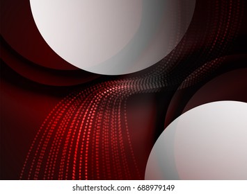 Glowing wave created with particles on dark color background. Vector digital techno illustration