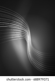 Onda brillante creada con partículas sobre fondo de color oscuro. Ilustración digital de tecnología vectorial